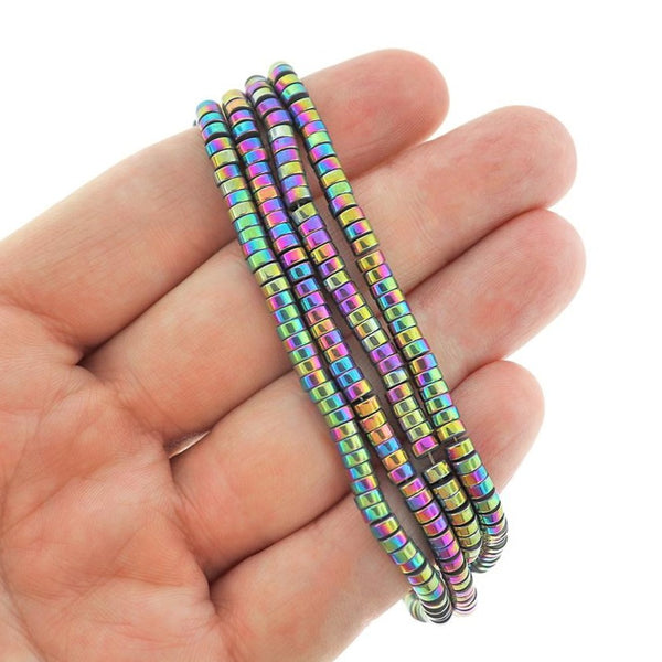 Heishi Hematite Beads 4mm x 2mm - Rainbow Electroplated - 1 Strand 200 Beads - BD2402