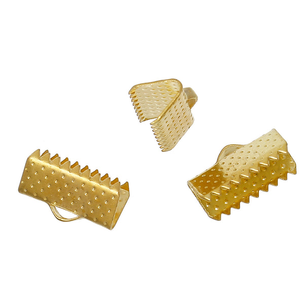 Gold Tone Ribbon Ends - 13mm x 8mm - 50 Pieces - FD331