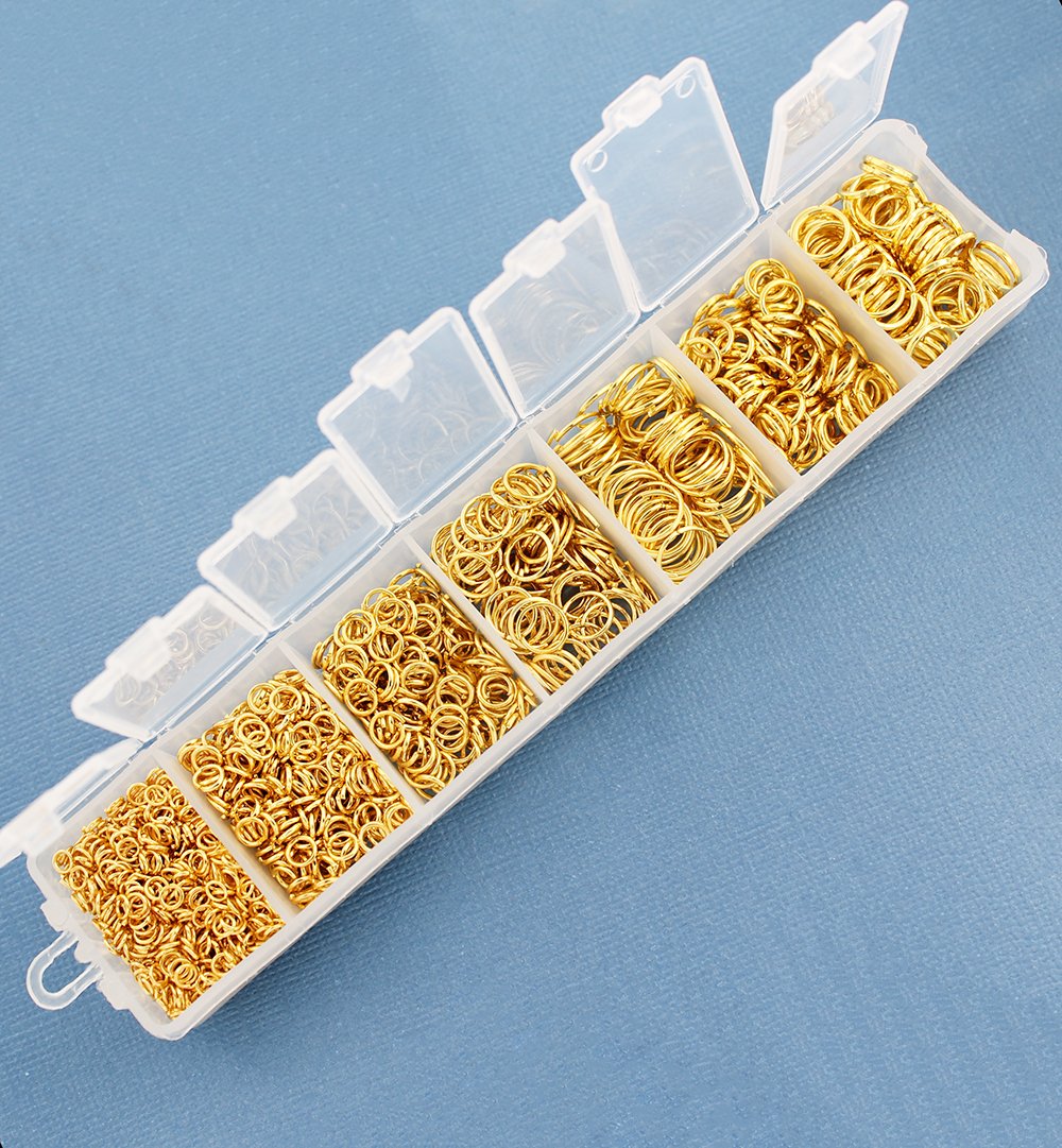1780 Jump Rings Gold Plated Assorted Sizes in Handy Storage Box - JBOX2