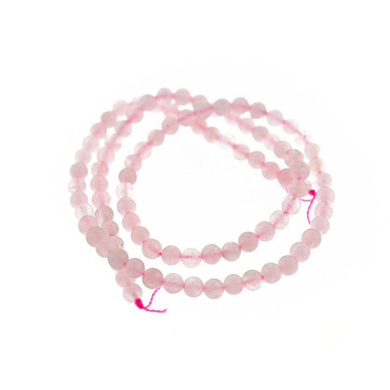 Round Natural Rose Quartz Beads 4mm - Petal Pink - 1 Strand 90 Beads - BD820