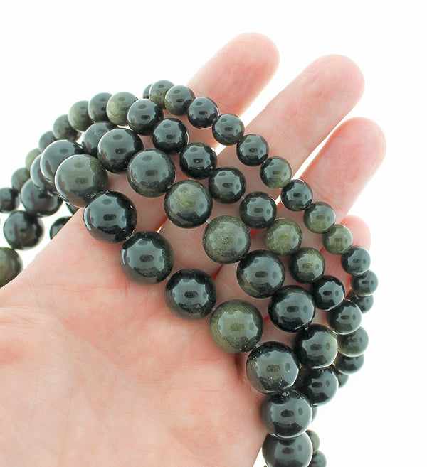 Round Obsidian Beads 8mm -14mm - Choose Your Size - Gold Obsidian - 1 Full 15.5" Strand - BD1854