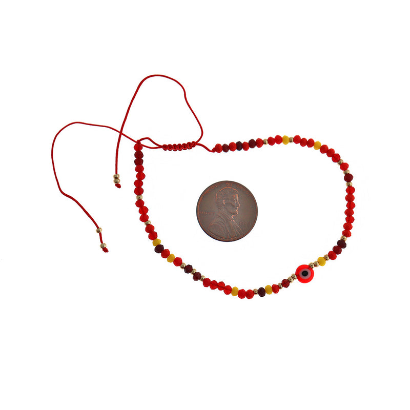 Red Nylon Cord Adjustable Connector Bracelet Base With Evil Eye 3-7.5"- 4mm - 1 Bracelet - N812