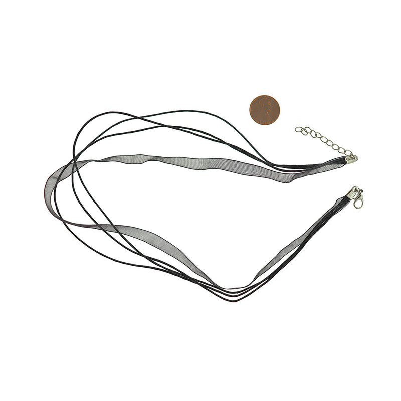 Black Organza Ribbon Necklaces 17" Plus Extender - 6mm - 10 Necklaces - N071