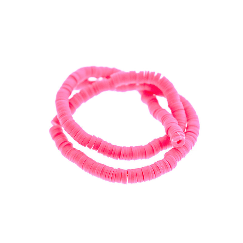 Heishi Polymer Clay Beads 6mm x 1mm - Neon Pink - 1 Strand 320 Beads - BD162