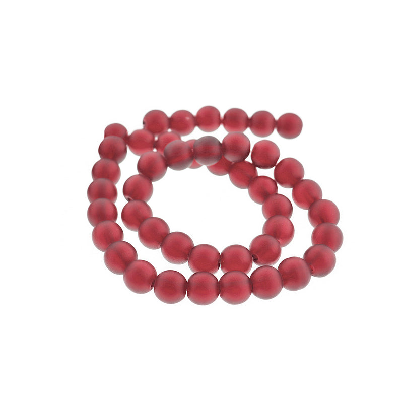 Round Glass Beads 8mm - Frosted Ruby Red - 1 Strand 105 Beads - BD2481