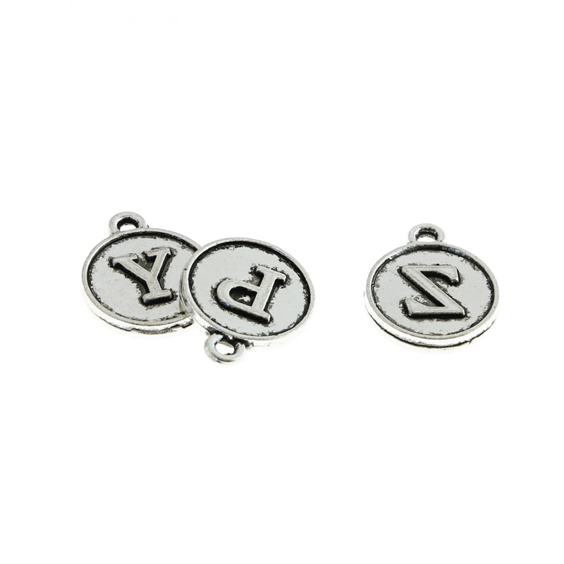 10 Alphabet Letter Antique Silver Tone Charms 2 Sided - Choose Your Letter - ALPHA2700 - IND