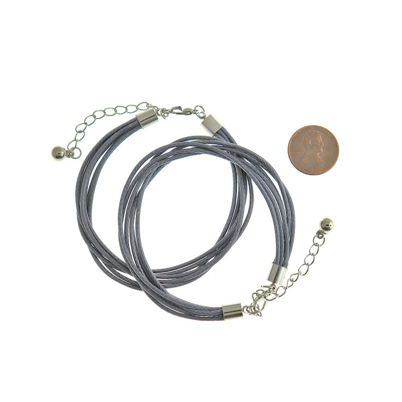 Grey Wax Cord Bracelets 7" Plus Extender - 10mm - 5 Bracelets - N310