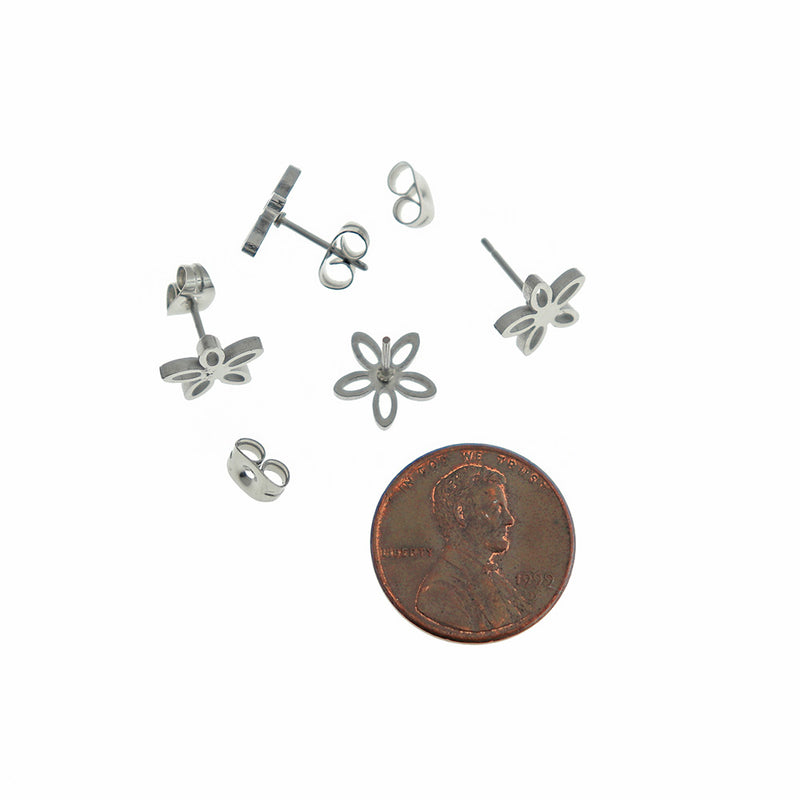 Stainless Steel Earrings - Flower Studs - 10mm - 2 Pieces 1 Pair - ER441