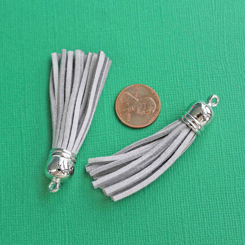 Faux Suede Tassels - Grey and Silver Tone - 4 Pieces - Z343