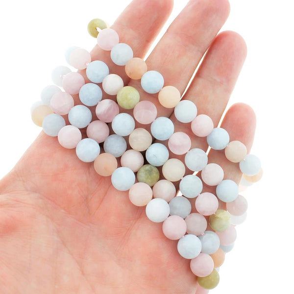 Round Natural Morganite Beads 8mm - Frosted Pastels - 20 Beads - BD1448