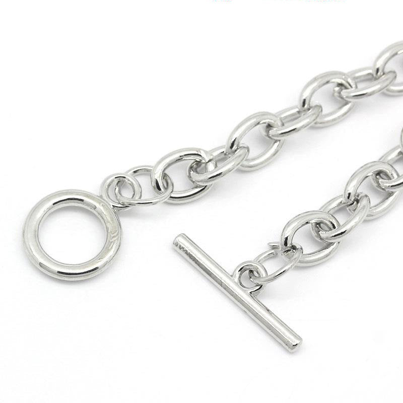 Antique Silver Tone Cable Chain Bracelet 8" - 7.6mm - 1 Bracelet - N046