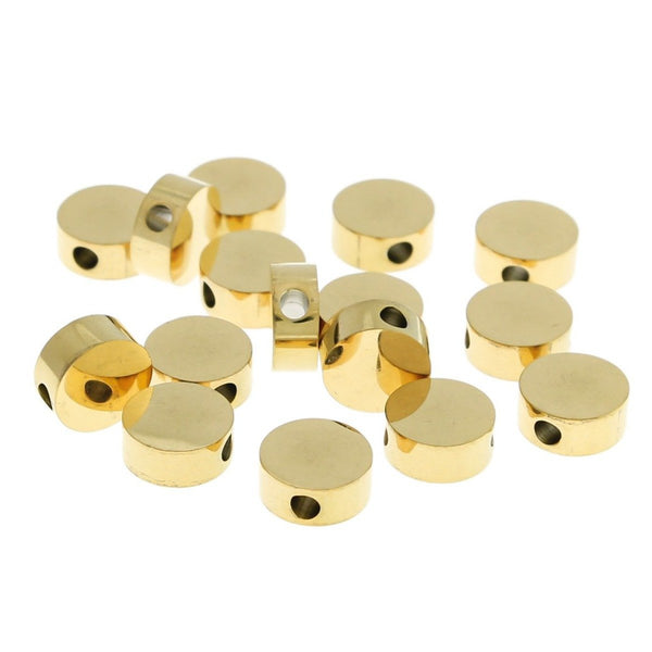 Stainless Steel Spacer Beads 8mm x 2.5mm - Gold Tone - 5 Beads - MT255