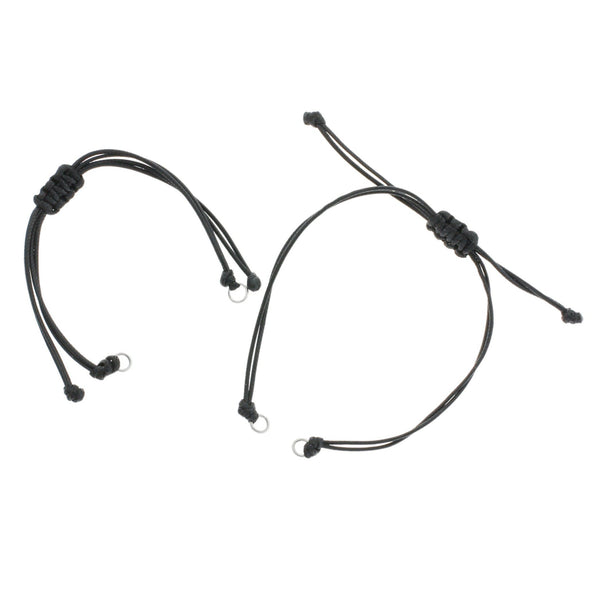 Black Polyester Cord Adjustable Connector Bracelet Base 5.5 - 9.5"- 0.6mm - 5 Bracelets - N799
