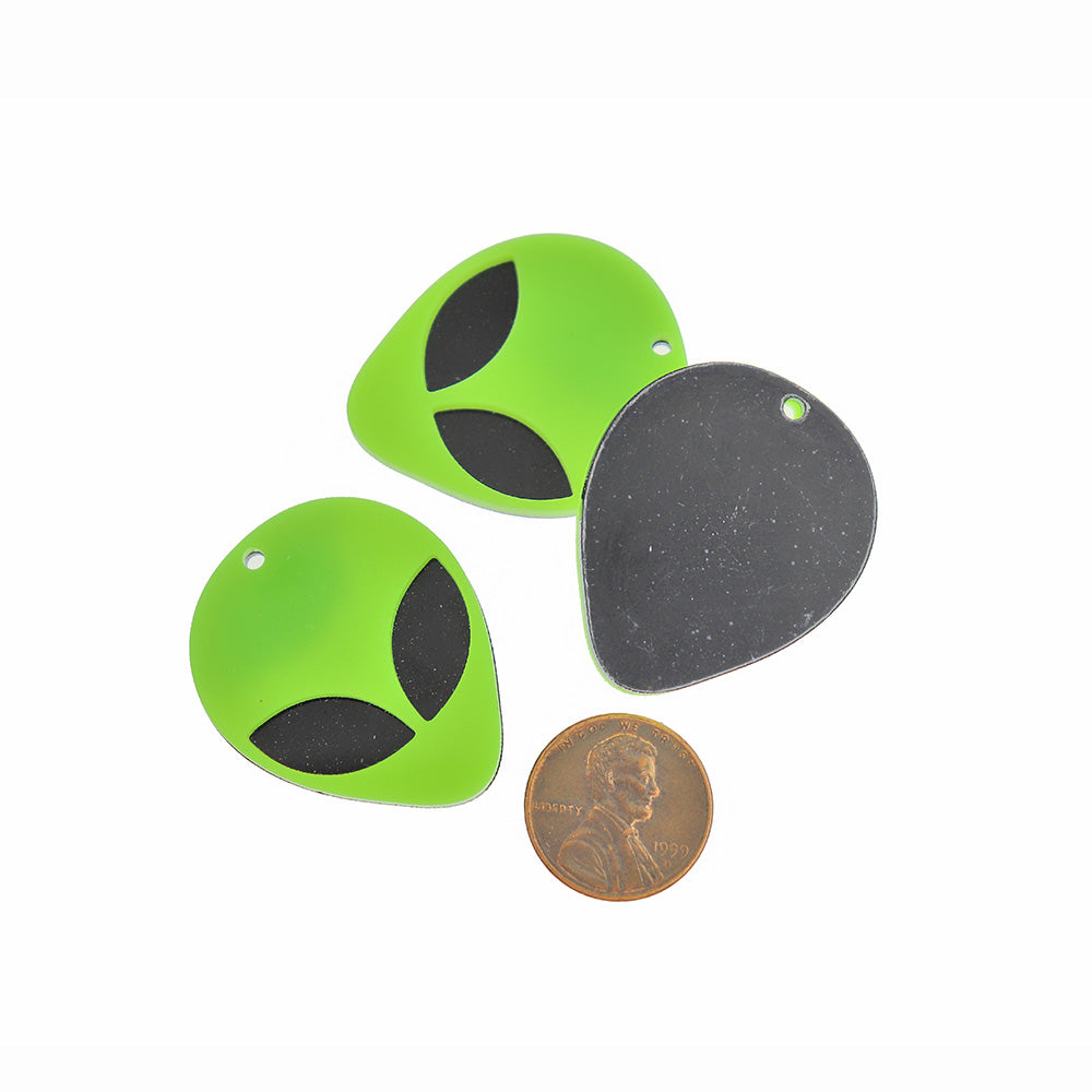 2 Alien Head Acrylic Charms - Choose Your Color!