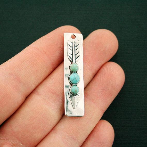 2 Arrow Antique Silver Tone Charms With Imitation Turquoise - SC6658