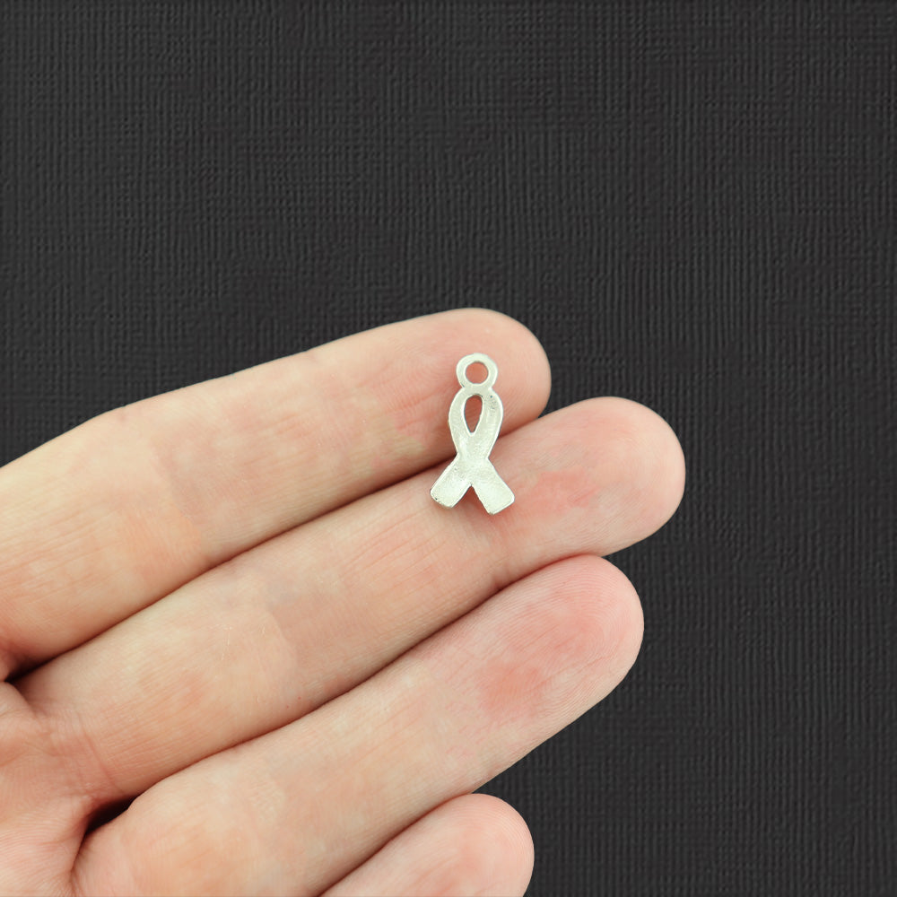 2 Awareness Ribbon Silver Tone Charms With Inset Blue and Yellow Rhinestones - SC7108