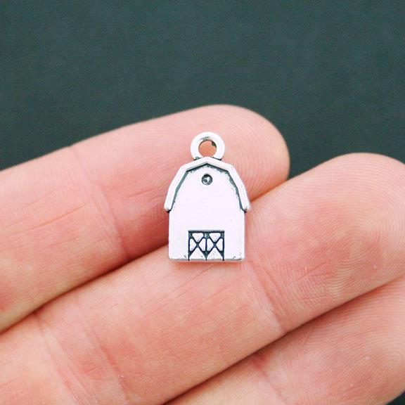 2 Barn Antique Silver Tone Charms 2 Sided - SC5204