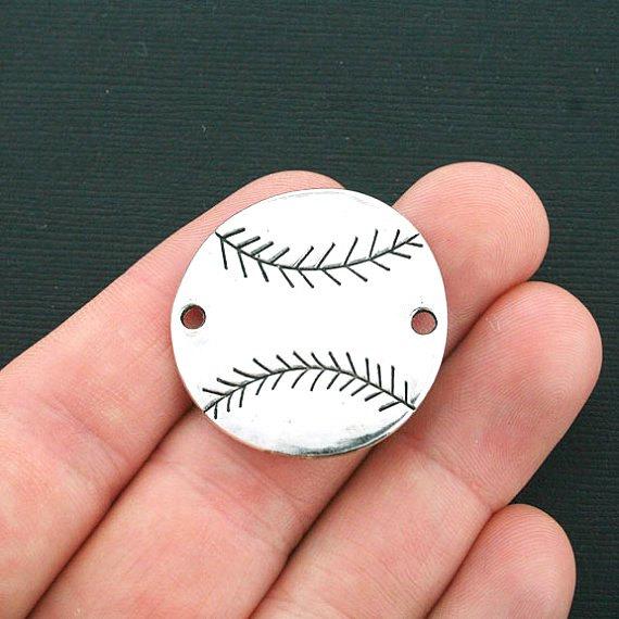 2 breloques de ton argent antique de connecteur de baseball - SC4365