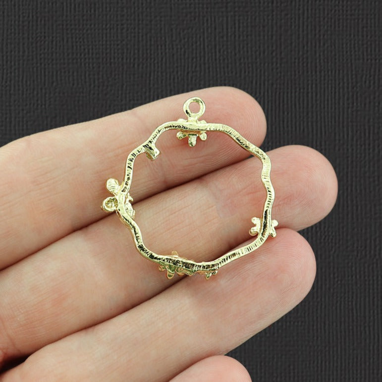 2 Bee Flower Gold Tone Enamel Charms With Inset Rhinestones - E470