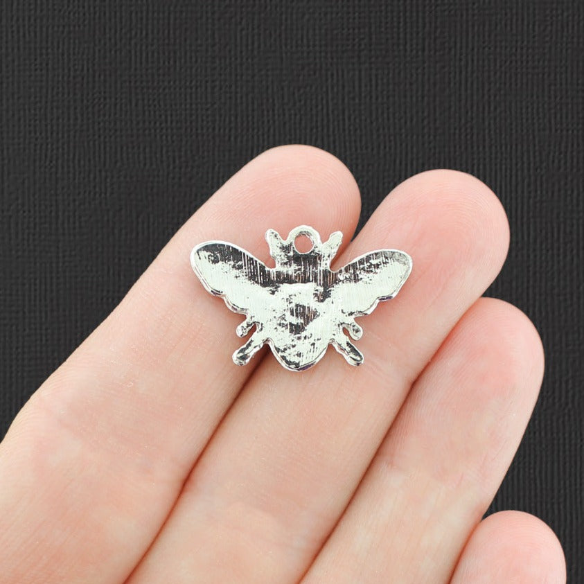 2 Bee Silver Tone Enamel Charms - E760
