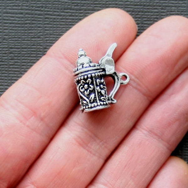 2 Beer Stein Antique Silver Tone Charms 3D - SC2002
