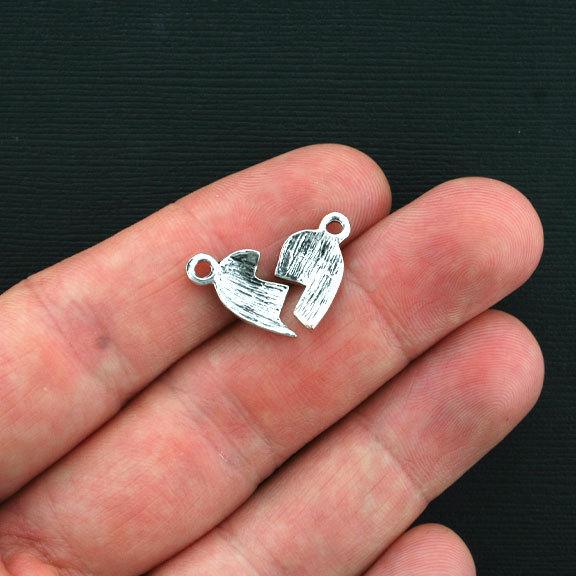 2 Best Friends Heart Antique Silver Tone Charms 2 Piece Set - SC2748