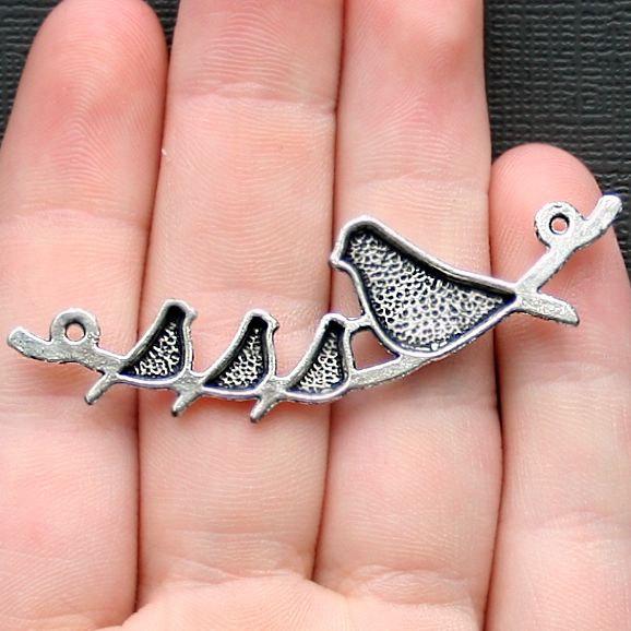 2 Bird Connector Antique Silver Tone Charms - SC2211