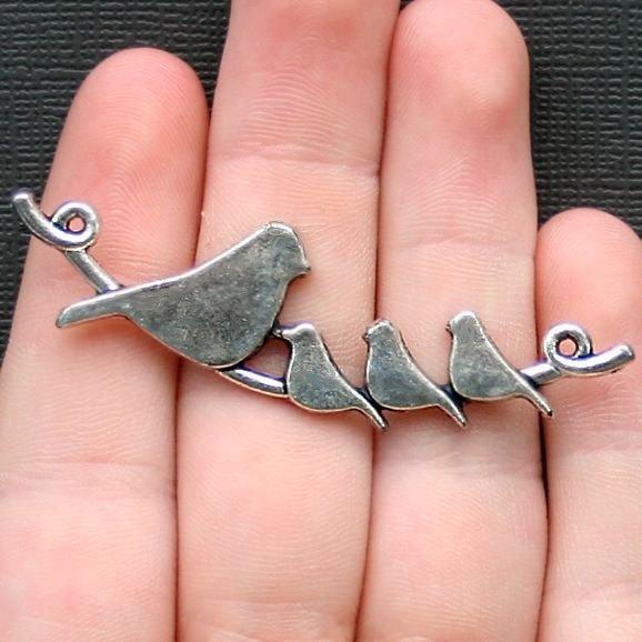 2 Bird Connector Antique Silver Tone Charms - SC2211