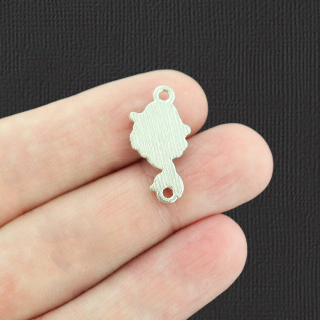 2 Black Hair Mermaid Connector Silver Tone Enamel Charms - E987