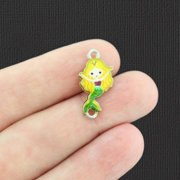 2 Blonde Mermaid Connector Silver Tone Enamel Charms - E986
