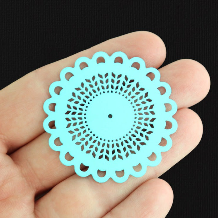 2 Blue Mandala Filigree Enamel Charms - E1542