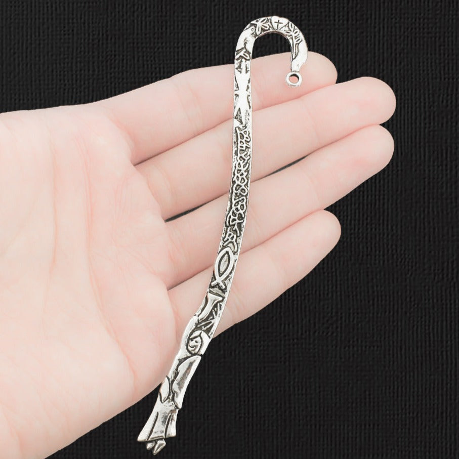2 Bookmarks Antique Silver Tone Charms 2 Sided - SC3281