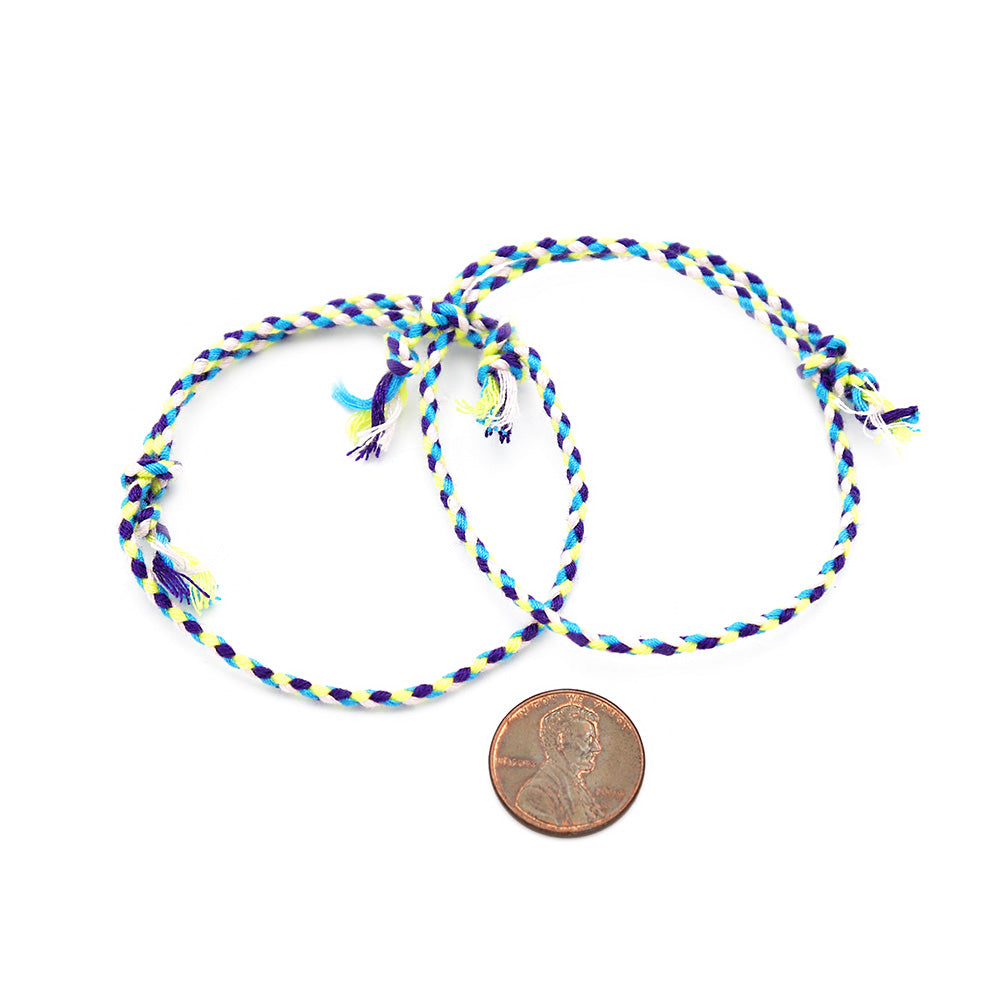 Bracelets Coton Tressé 9" - 1.2mm - Violet Jaune Bleu - 2 Bracelets - N724
