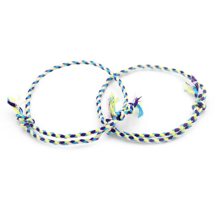 Bracelets Coton Tressé 9" - 1.2mm - Violet Jaune Bleu - 2 Bracelets - N724