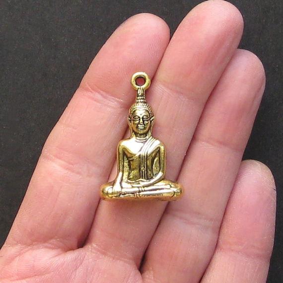 2 Buddha Antique Gold Tone Charms 3D - GC041