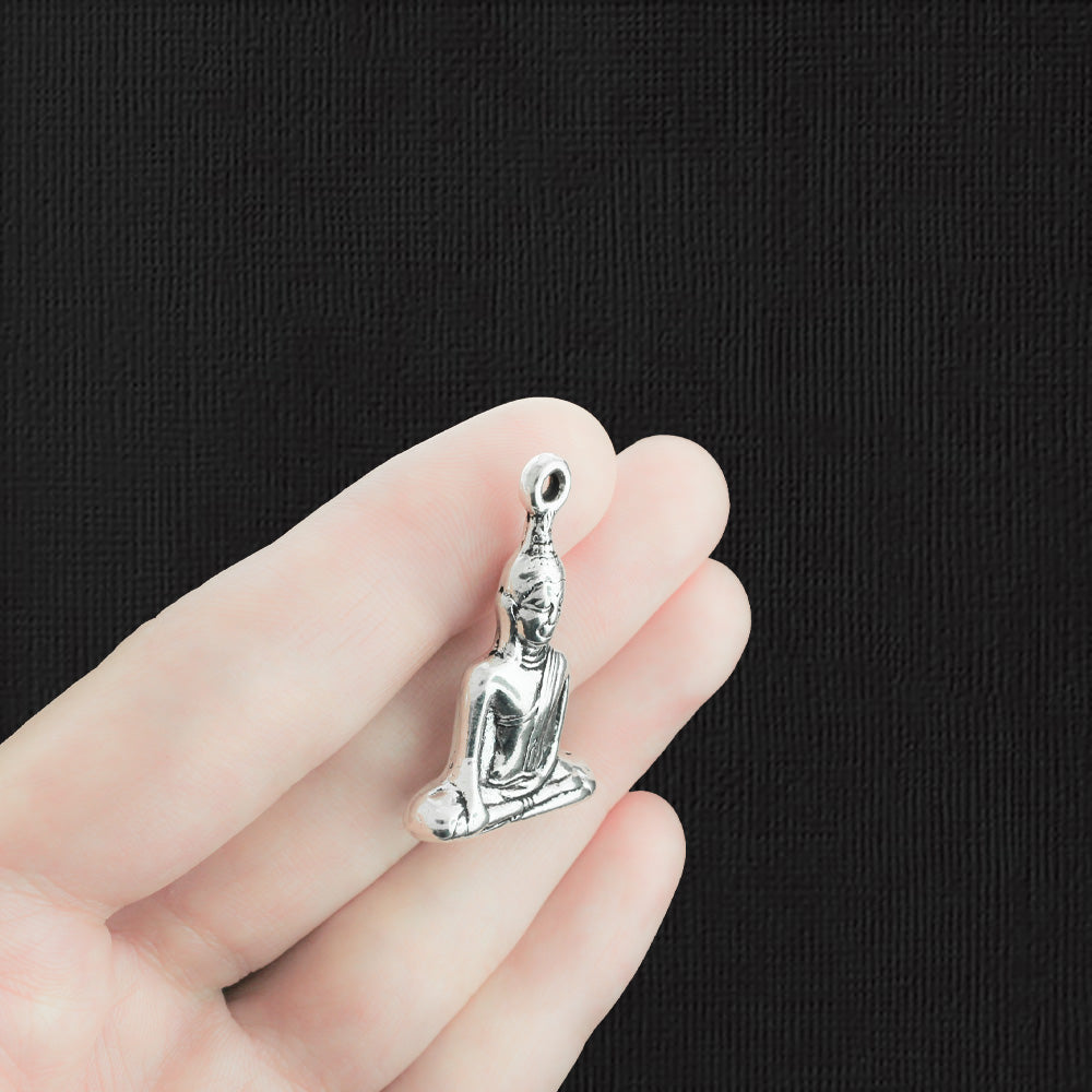 2 Buddha Antique Silver Tone Charms 3D - SC1306