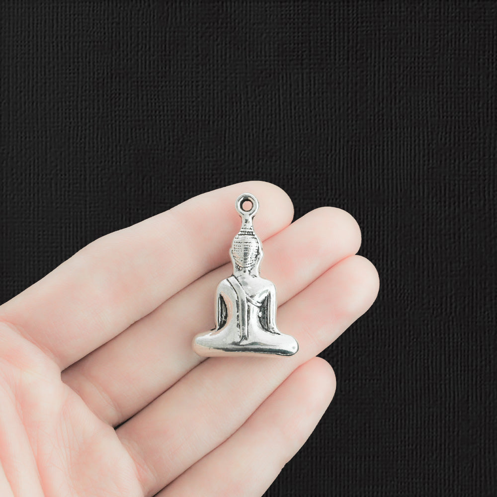 2 Buddha Antique Silver Tone Charms 3D - SC1306