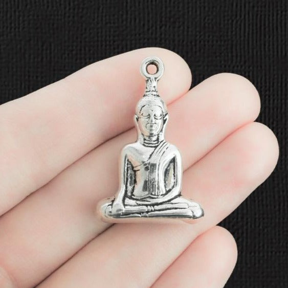 2 Buddha Antique Silver Tone Charms 3D - SC1306