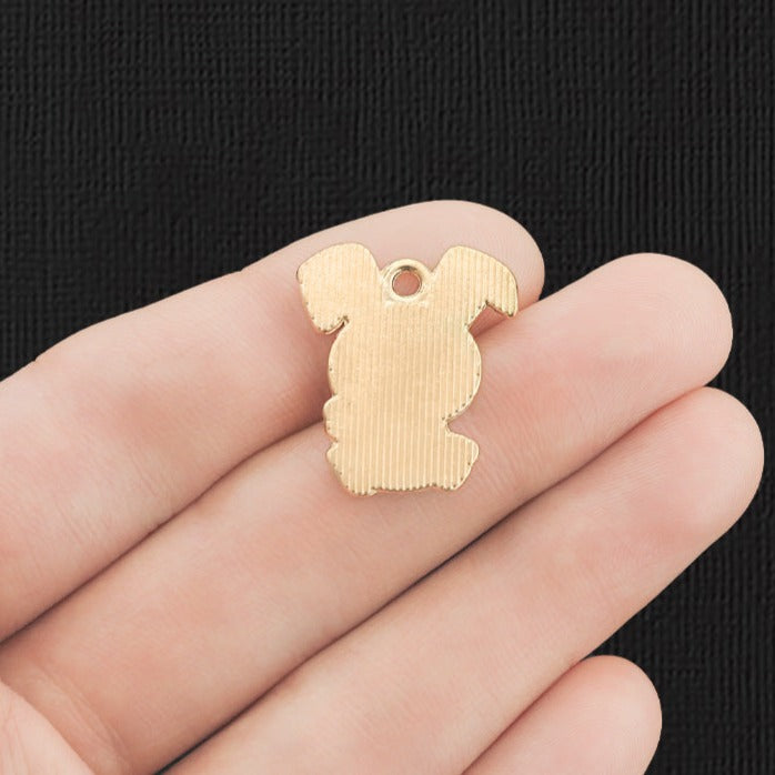 2 breloques lapin en émail doré - E888