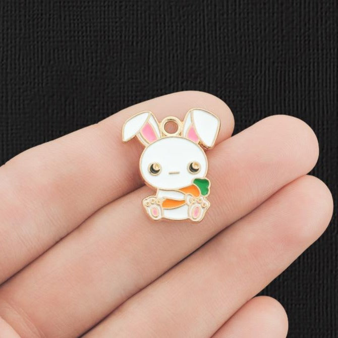 2 breloques lapin en émail doré - E888