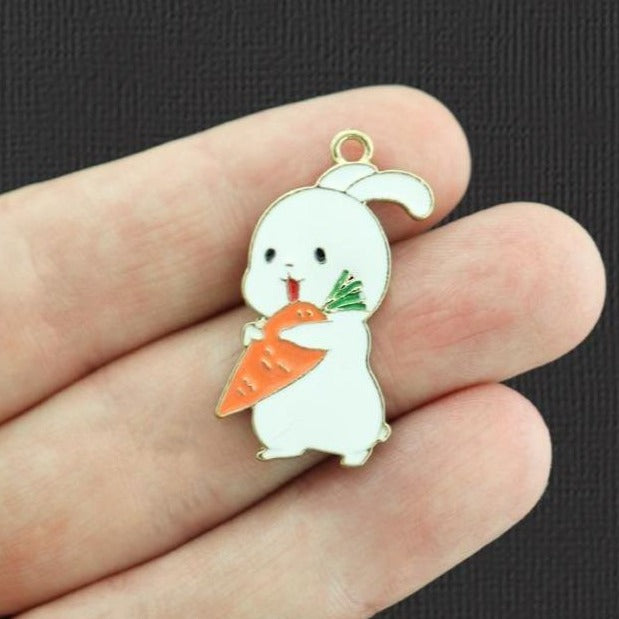 2 Bunny Rabbit Gold Tone Enamel Charms - E1039