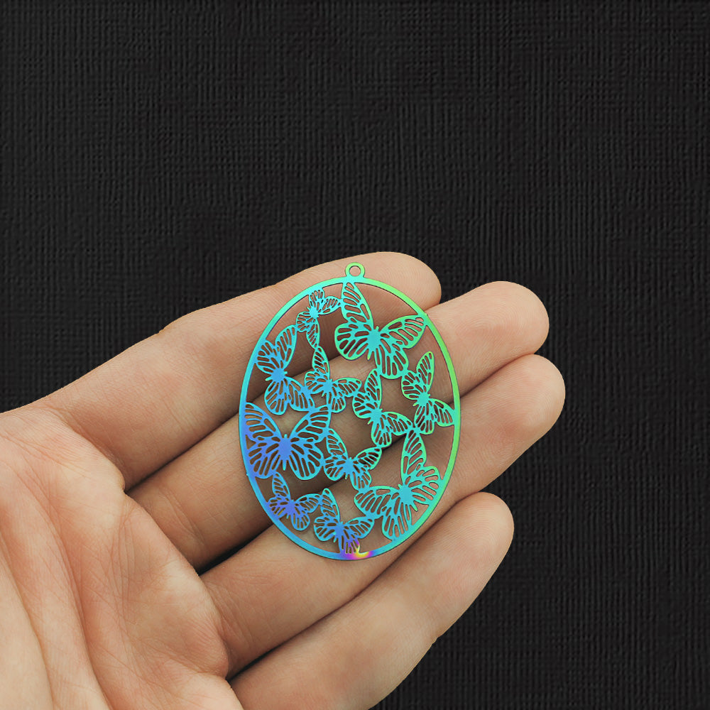 2 breloques papillon arc-en-ciel en acier inoxydable galvanisé 2 faces - SSP293