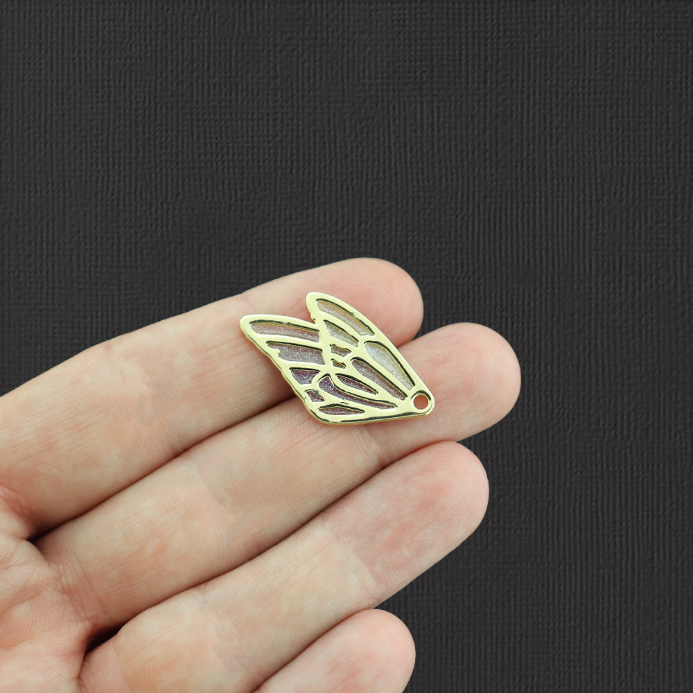 2 Butterfly Wing Gold Tone Enamel Charms 2 Sided - E1032