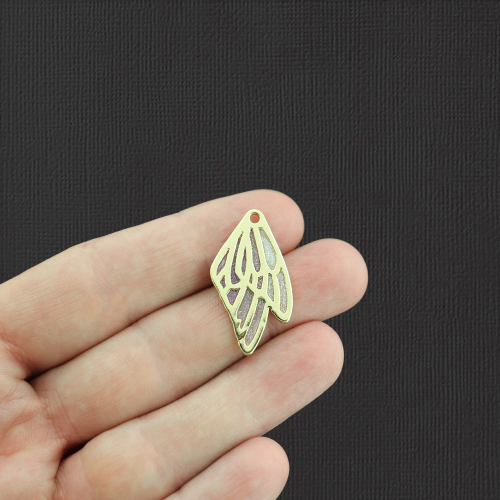 2 Butterfly Wing Gold Tone Enamel Charms 2 Sided - E1032