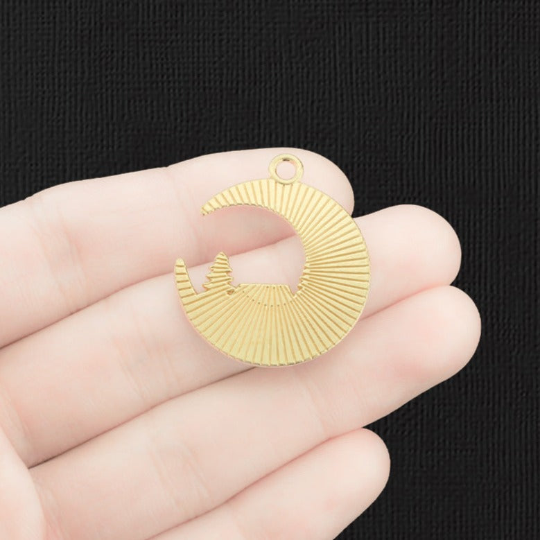 2 breloques cabine croissant de lune en émail doré - E1433