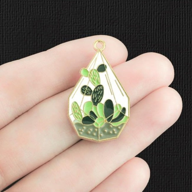 2 Cactus Gold Tone Enamel Charms - E1316