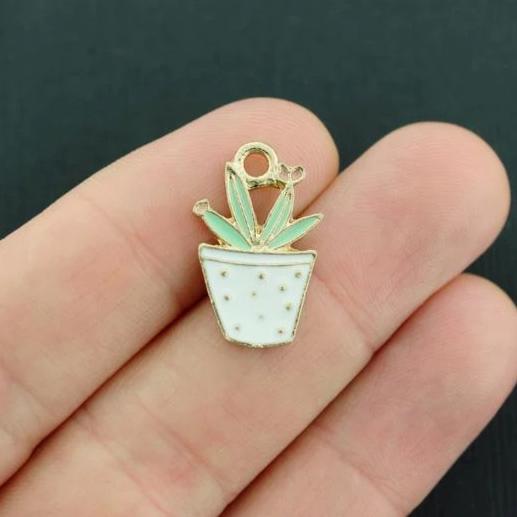 2 Cactus Gold Tone Enamel Charms - E190
