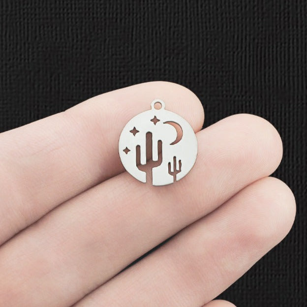 2 Cactus Silver Tone Stainless Steel Charms 2 Sided - SSP315