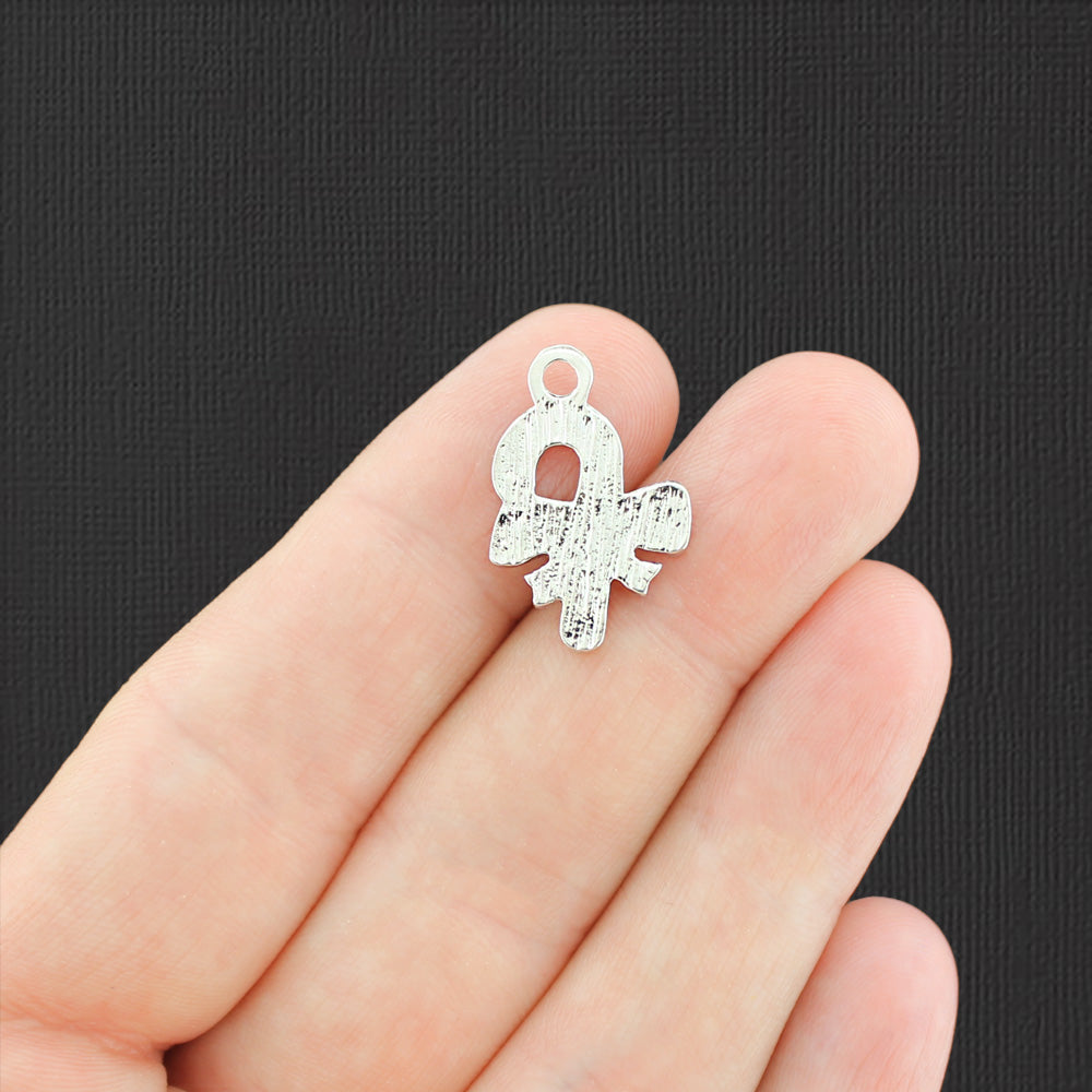 2 Candy Cane Silver Tone Enamel Charms - E783