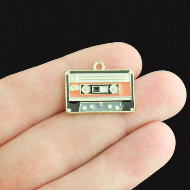 2 breloques en émail doré à cassette - E1508